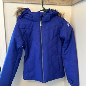 Spyder Kids Royal Blue Puffer Jacket with Faux Fur Hood